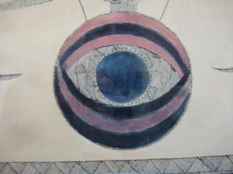 The All-Seeing Eye Detail from Gift Drawing Attributed to Sarah Bates, Mount Lebanon, NY, Philadelphia Museum of Art.